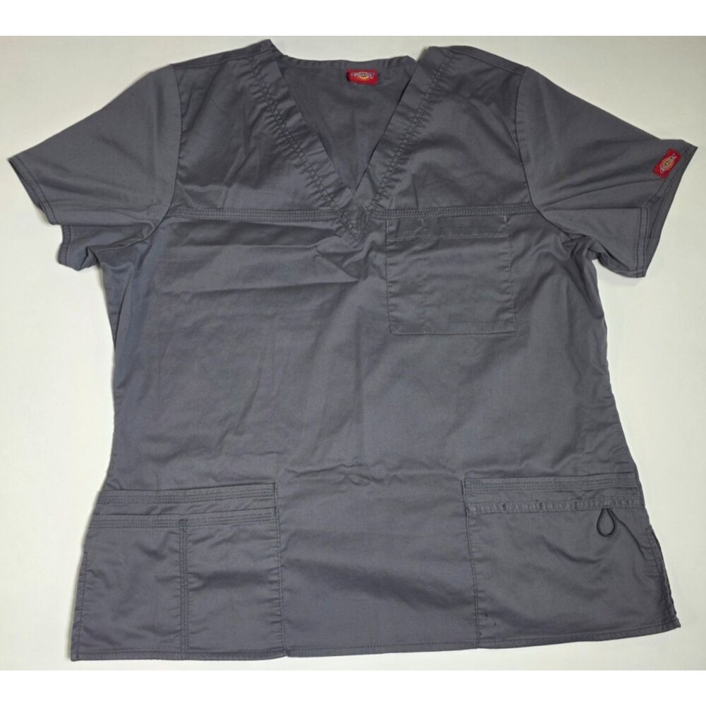 Dickies Medical Scrubs Grey Short Sleeve V Neck Uniform Utility Top Size XL